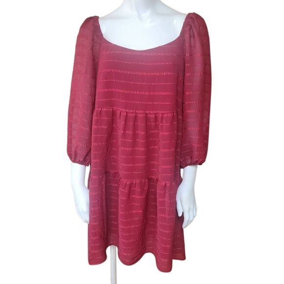 Versona Red 3/4 Sleeve Sheer Dress (L) - Picture 2 of 5